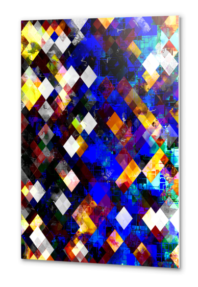 geometric pixel square pattern abstract background in blue yellow Metal prints by Timmy333