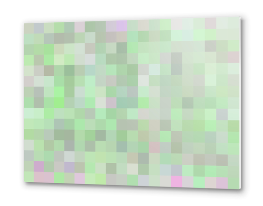 geometric square pixel pattern abstract in green and pink Metal prints by Timmy333