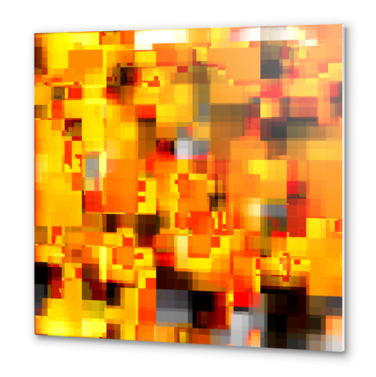 geometric pixel square pattern abstract background in yellow orange brown Metal prints by Timmy333