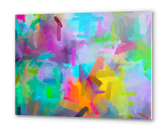 splash painting texture abstract background in blue orange pink yellow green Metal prints by Timmy333