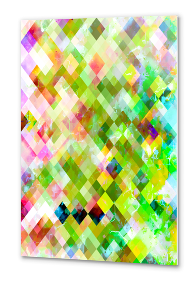 geometric square pixel pattern abstract background in green pink yellow blue Metal prints by Timmy333