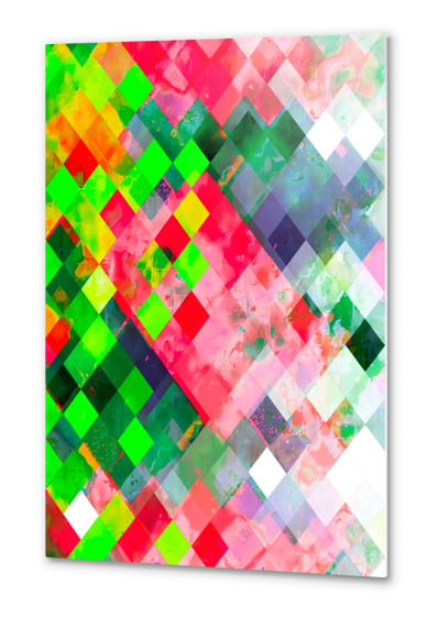 geometric square pixel pattern abstract art background in green red Metal prints by Timmy333