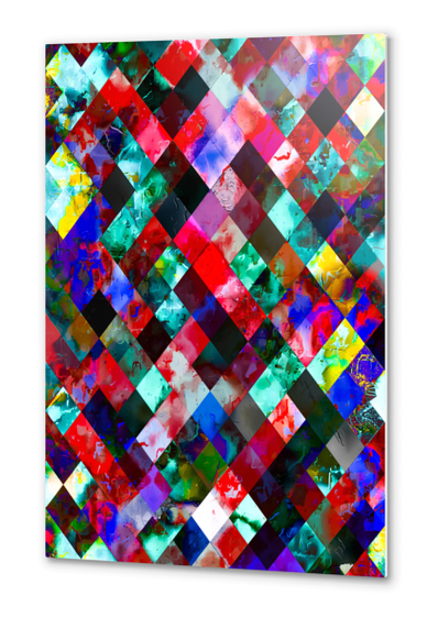 geometric pixel square pattern abstract background in red blue yellow green Metal prints by Timmy333