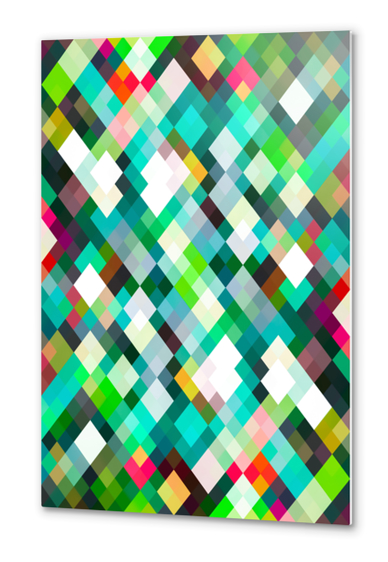 geometric square pixel pattern abstract art background in green red yellow Metal prints by Timmy333