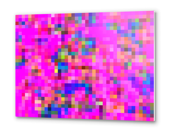 geometric square pixel pattern abstract background in pink blue yellow Metal prints by Timmy333