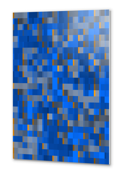 geometric pixel square pattern abstract background in blue yellow Metal prints by Timmy333