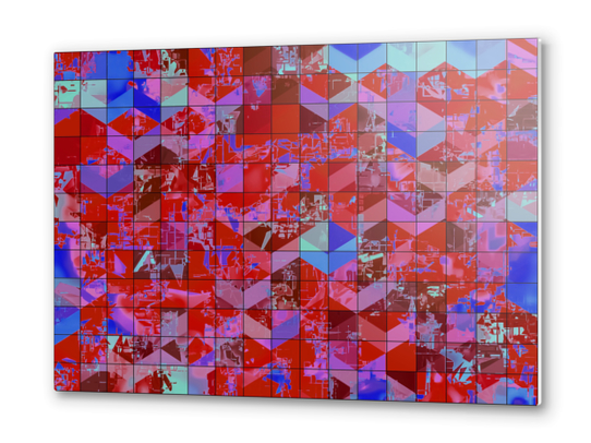 geometric square and triangle pattern abstract in red and blue Metal prints by Timmy333