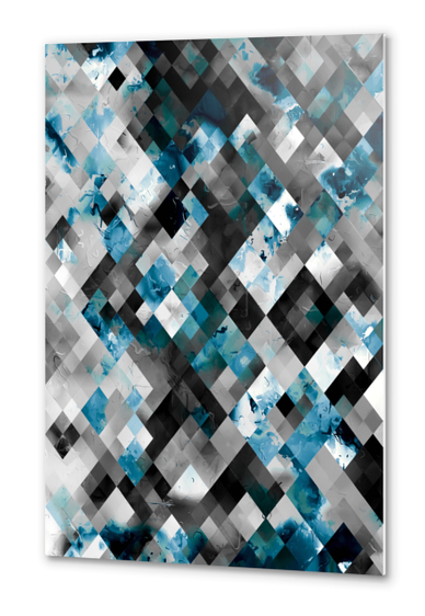 geometric pixel square pattern abstract background in blue black Metal prints by Timmy333