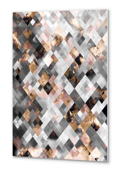 geometric square pixel pattern abstract art background in brown Metal prints by Timmy333