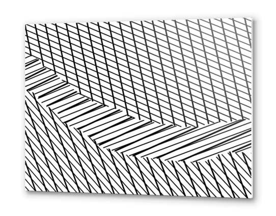 geometric square shape line abstract pattern in black and white Metal prints by Timmy333