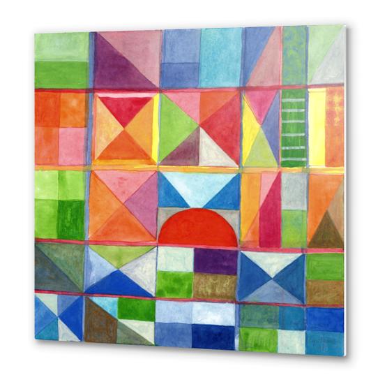 Grid with Centered Red Half Circle  Metal prints by Heidi Capitaine