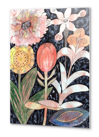 Mixed Flowers with Tulip on Black  Metal prints by Heidi Capitaine