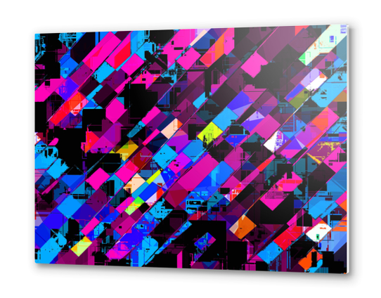 geometric square pixel pattern abstract background in pink and blue Metal prints by Timmy333