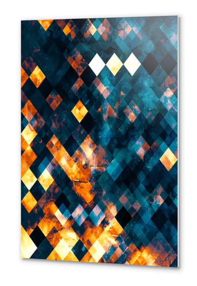 geometric square pixel pattern abstract background in blue orange brown Metal prints by Timmy333