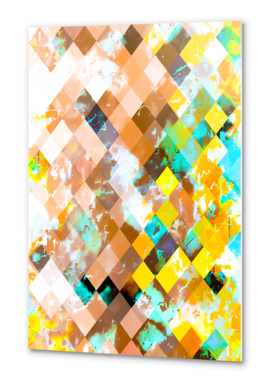 geometric square pixel pattern abstract in brown yellow blue Metal prints by Timmy333