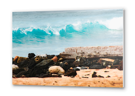 closeup blue wave with sandy beach at Kauai, Hawaii, USA Metal prints by Timmy333