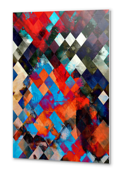 geometric pixel square pattern abstract background in red blue orange Metal prints by Timmy333