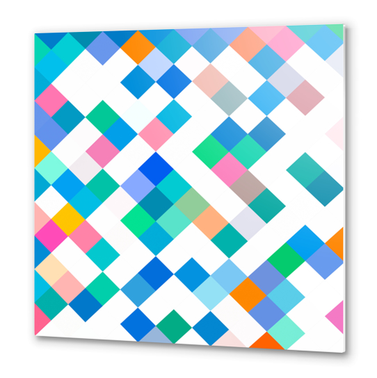 colorful geometric square pixel pattern abstract in blue green pink Metal prints by Timmy333