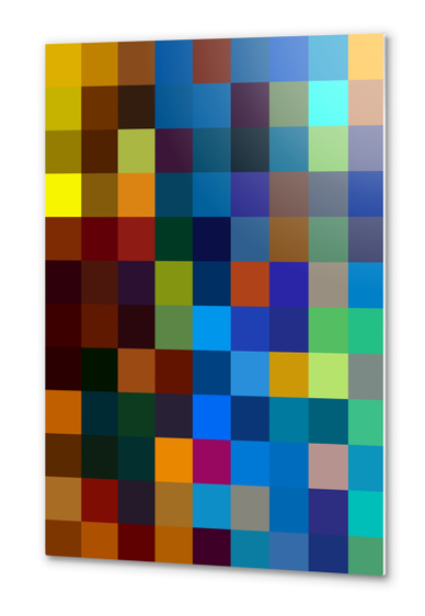 graphic design pixel geometric square pattern abstract background in blue brown green Metal prints by Timmy333