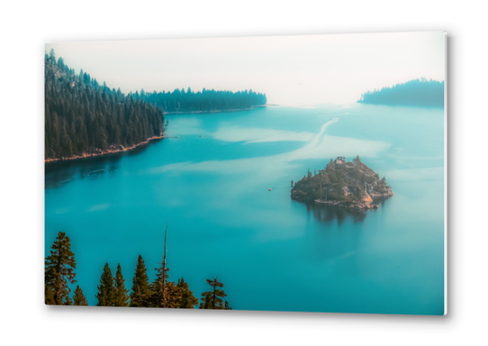 Pine tree and island at Emerald Bay Lake Tahoe California USA Metal prints by Timmy333