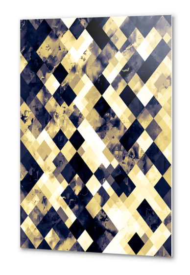 geometric square pixel pattern abstract art background in brown yellow Metal prints by Timmy333