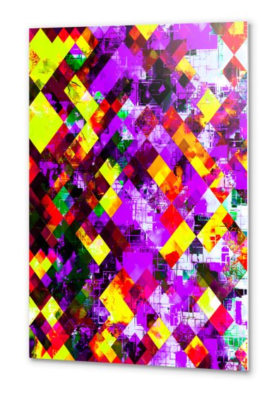 geometric pixel square pattern abstract background in purple yellow Metal prints by Timmy333