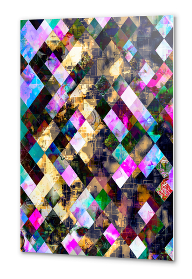 geometric pixel square pattern abstract background in pink blue brown Metal prints by Timmy333