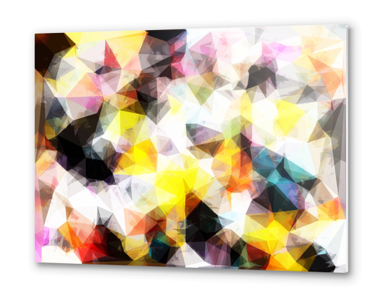 geometric triangle pattern abstract background in yellow brown pink Metal prints by Timmy333