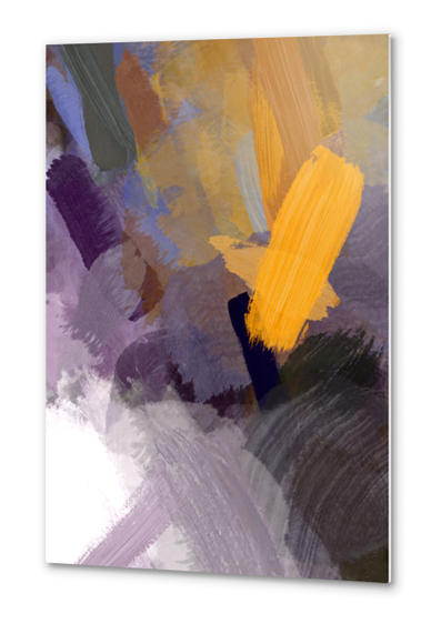 abstract splatter brush stroke painting texture background in yellow brown purple Metal prints by Timmy333