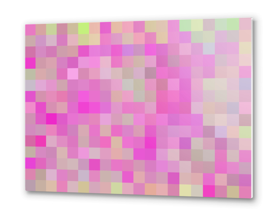 geometric square pixel pattern abstract background in pink blue green Metal prints by Timmy333