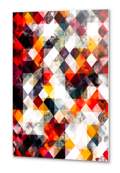 geometric pixel square pattern abstract background in red orange brown Metal prints by Timmy333