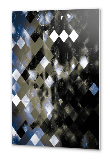 geometric pixel square pattern abstract background in blue and black Metal prints by Timmy333