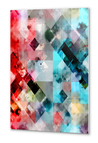 geometric symmetry art pixel square pattern abstract background in blue red Metal prints by Timmy333