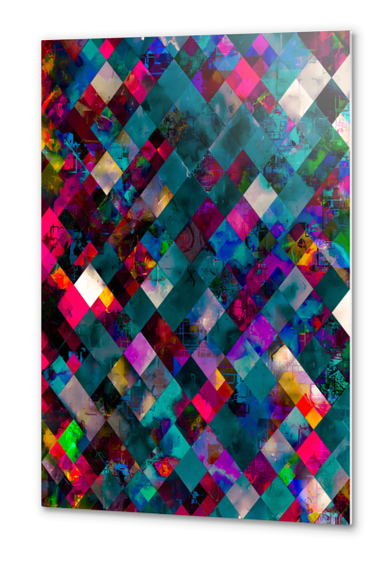 geometric pixel square pattern abstract art in blue pink purple Metal prints by Timmy333