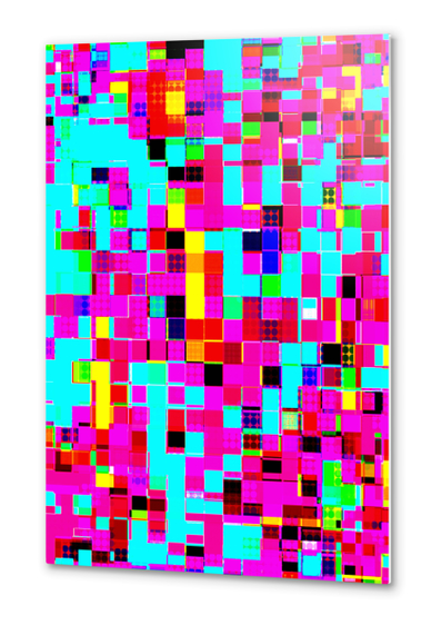 geometric pixel square pattern abstract background in pink blue yellow Metal prints by Timmy333