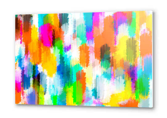 abstract splatter brush stroke painting texture background in orange pink blue yellow Metal prints by Timmy333