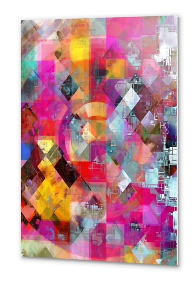 geometric pixel square pattern abstract background in pink blue yellow Metal prints by Timmy333