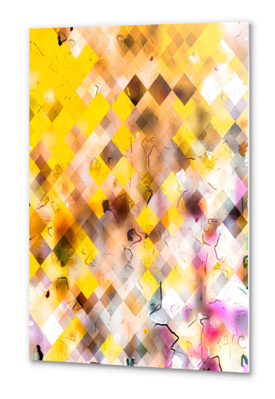 geometric square pixel pattern abstract in yellow brown pink Metal prints by Timmy333