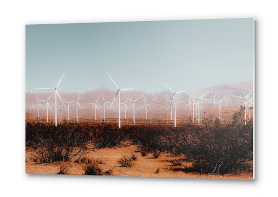 Wind turbine in the desert and mountain view at Kern County California USA Metal prints by Timmy333