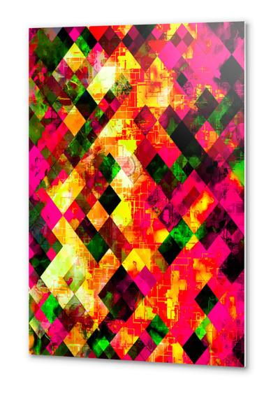 geometric pixel square pattern abstract background in pink orange red yellow Metal prints by Timmy333