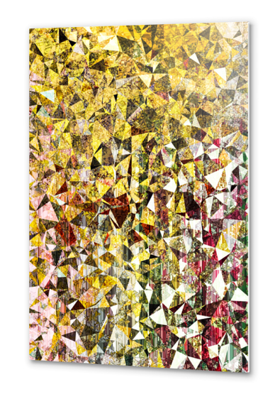 fractal geometric triangle shape abstract art in yellow and red Metal prints by Timmy333