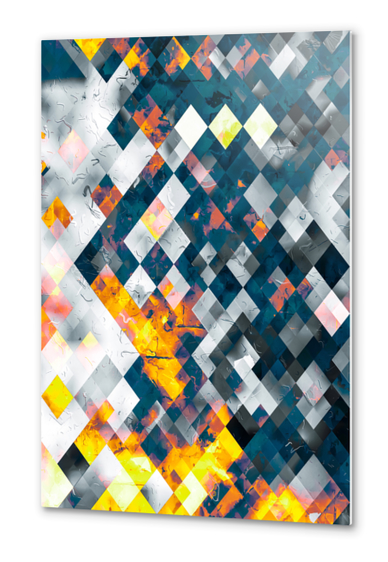 geometric pixel square pattern abstract background in blue orange brown Metal prints by Timmy333