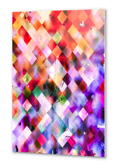 geometric pixel square pattern abstract background in purple orange red Metal prints by Timmy333