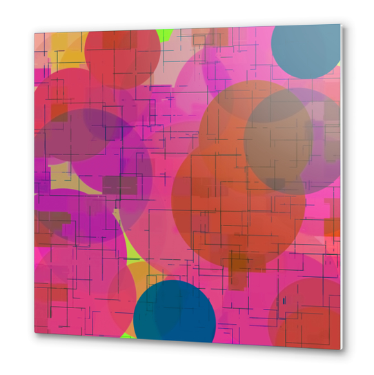 geometric square and circle pattern abstract in pink red blue Metal prints by Timmy333