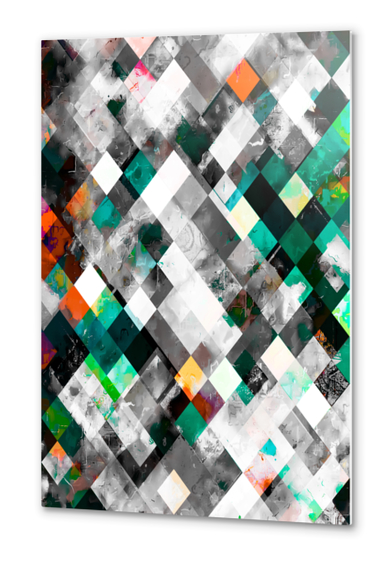 geometric pixel square pattern abstract background in green orange Metal prints by Timmy333