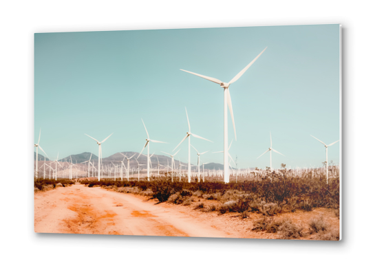 Wind turbine farm in the desert at Kern County California USA Metal prints by Timmy333