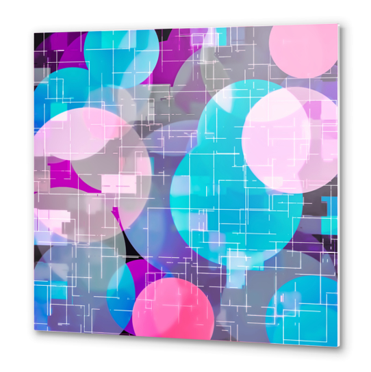 geometric square and circle pattern abstract in blue pink purple Metal prints by Timmy333