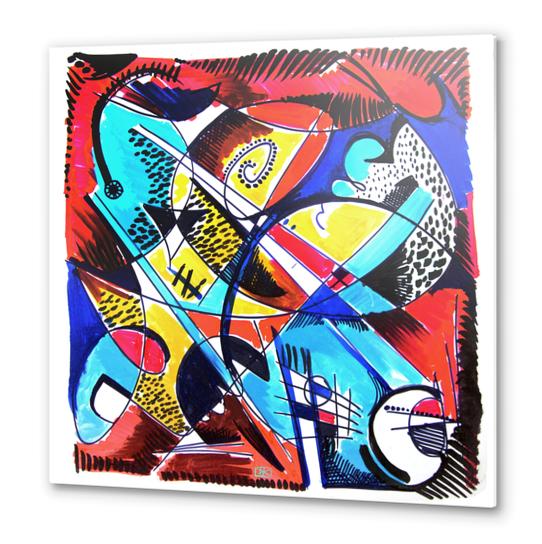 Construction rouge et bleue Metal prints by Denis Chobelet