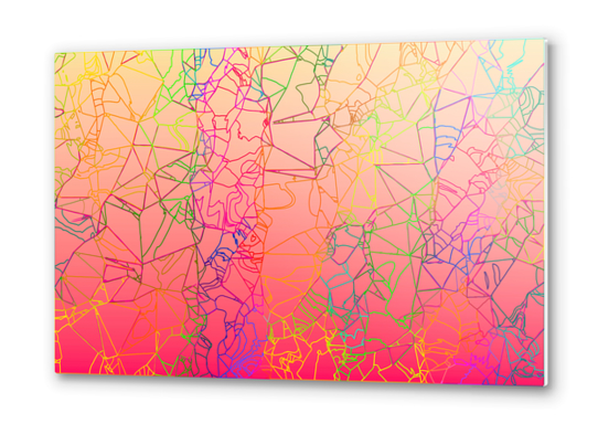 geometric line art abstract background in pink yellow green blue Metal prints by Timmy333