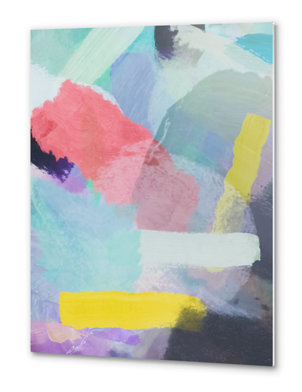 brush painting texture abstract background in pink blue yellow Metal prints by Timmy333